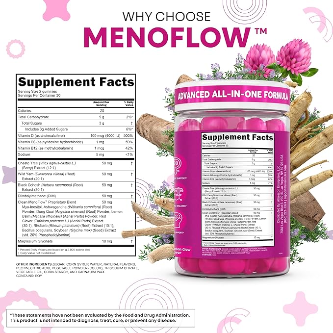 Clean Nutra Chasteberry Wild Yam Menopause Gummies Inositol Black Cohosh Magnesium Red Clover DIM Supplement B6 Magnesium Glycinate Glycine Vitex Hormone Balance for Women Gummy Vitamins 60 Count