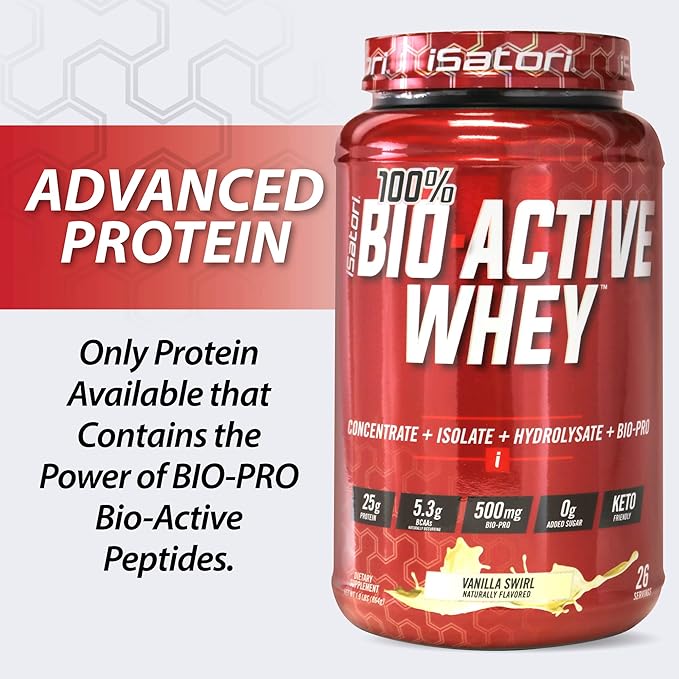 iSatori 100% Bio-Active Whey Protein Powder, Muscle Growth & Recovery with Whey Isolate, Hydrolysate, Concentrate, BCAAs & Colostrum Peptides, 25g of Protein Per Serving - Vanilla Swirl (26 Servings)
