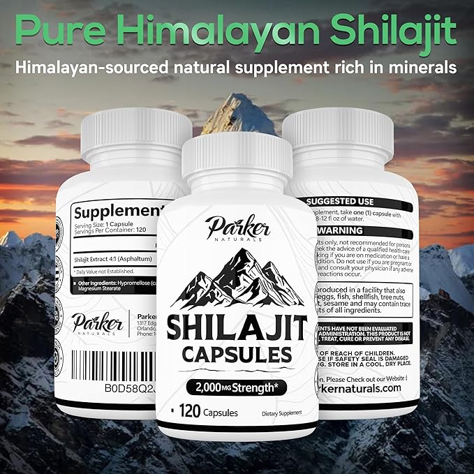 Pure Himalayan Shilajit Capsules, 2000 mg Strength Shilajit Resin and Fulvic Acid Supplement, Vegan and Gluten-Free Capsules, 120 Count