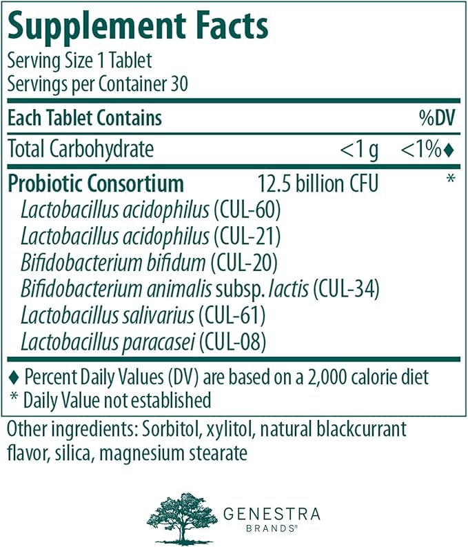 Genestra Brands HMF Child | Probiotic Formula to Support Healthy Gut Flora | 30 Chewable Tablets | Blackcurrant Flavor