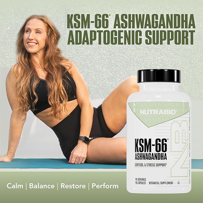 NutraBio Ashwagandha KSM-66 | Ashwaganda Herbal Supplement for Stress, Mood, & Performance | 600 MG of Clinically Studied KSM66 90 Capsules