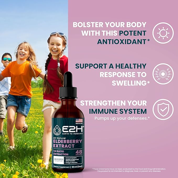 E2H Elderberry Syrup – Powerfull Antioxidants Supplement from Organic Elderberries Extract – Sambucus Elderberry Syrup for Kids & Adults for Immune Support | Non-GMO, Vegan (3 Bottles)