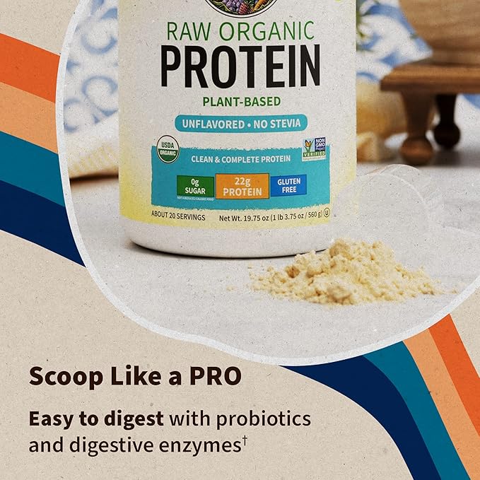 Garden of Life Protein Powder, Vegan Protein Powder, BCAA, Probiotics & Digestive Enzymes, Gluten & Lactose Free, Unflavored, 20 Servings