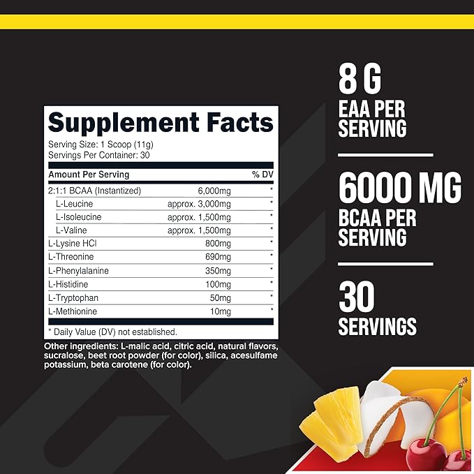 Primaforce EAA Powder (30 Servings, Tropical Punch) - Essential Amino Acids for Pre/Intra Workout and Recovery - Non-GMO and Gluten Free