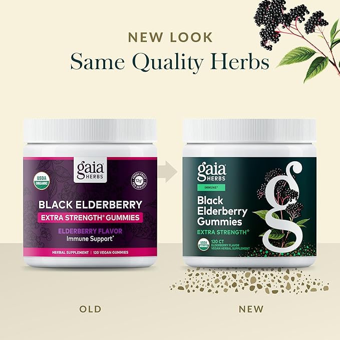 Gaia Herbs Black Elderberry (Sambucus Nigra) Extra Strength Gummies - Delicious Immune Support Supplement - Made with Certified Organic Black Elderberries for Immune System Support - 120 Gummies