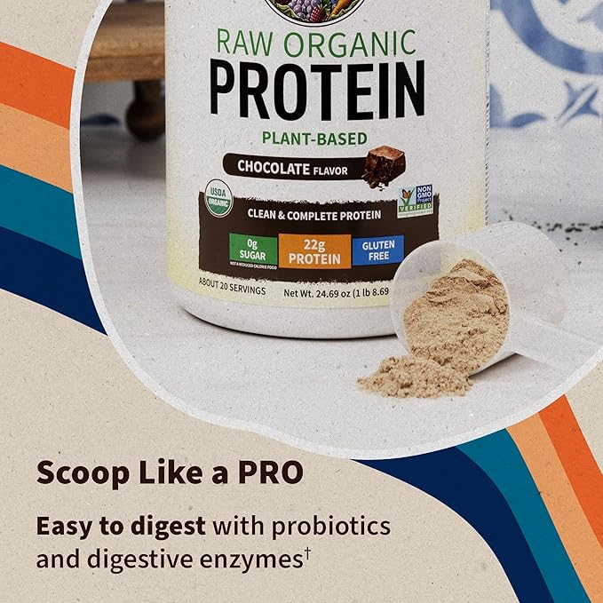 Garden of Life Protein Powder, Vegan Protein Powder, BCAA, Probiotics & Digestive Enzymes, Gluten & Lactose Free, Chocolate, 20 Servings