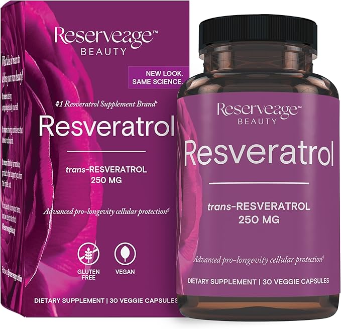 Reserveage Beauty, Resveratrol 250 mg, Antioxidant Supplement for Heart and Cellular Health, Supports Healthy Aging and Immune System, Paleo, Keto, 30 Capsules