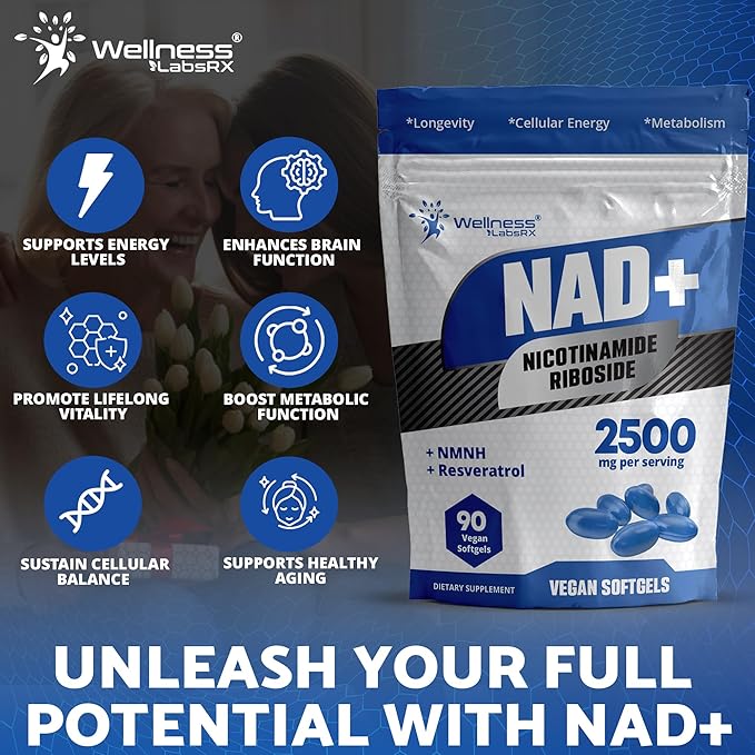Liposomal NAD+ Supplement - NAD Softgels Nicotinamide Riboside Resveratrol - 2500mg Liposomal NAD Supplements for Women - Metabolism Support, Support Cellular Health and Longevity - 2 Pack