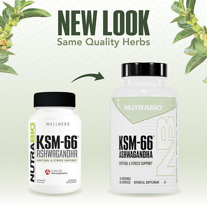 NutraBio Ashwagandha KSM-66 | Ashwaganda Herbal Supplement for Stress, Mood, & Performance | 600 MG of Clinically Studied KSM66 60 Capsules