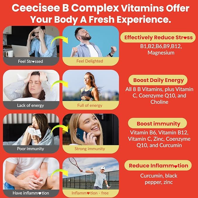 Natural Methylated Vitamins B Gummies: Chewable Supplement Complex with B1 B2 B3 B5 B6 B7 B9 B12 Zinc Magnesium Ashwagandha for Daily Energy Support - for Vegan Work Adults(60Count)