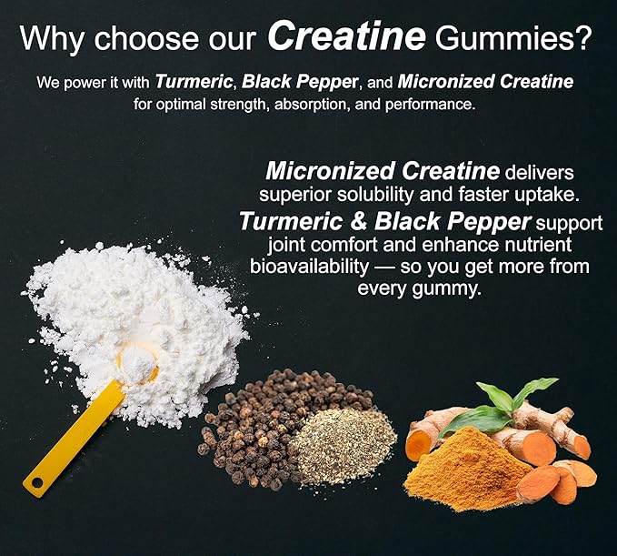 Creatine Monohydrate Gummies for Men & Women - Sugar Free & Vegan Advanced Formula W/L-Taurine + Vitamin B12 - for Muscle Strength, Muscles Builder, Recovery, Energy Boost, Pre-Workout Supplement