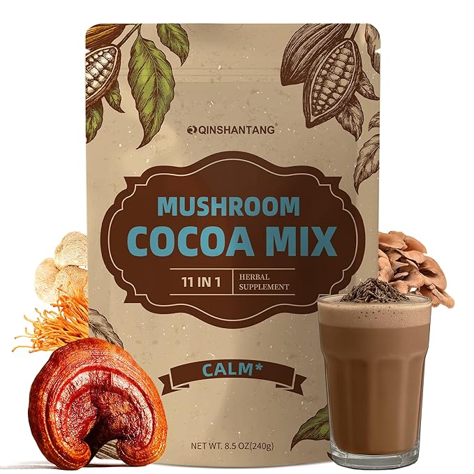 Mushroom Hot Cocoa Mix, 10 Mushrooms, MCT and Cocoa Powder with L-Theanine, Mushroom Coffee Alternatives for Sleep, 8.5 Oz