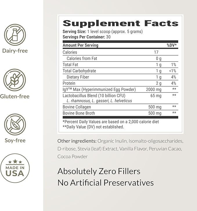 Microbiome Breakthrough Repair Powder - Chocolate Flavor - Has Lactobacillus Strains, Bone Broth & Collagen - Source of L-Glutamine - Gas & Bloating Relief - Improves Gut Health - 30 Servings - 150g