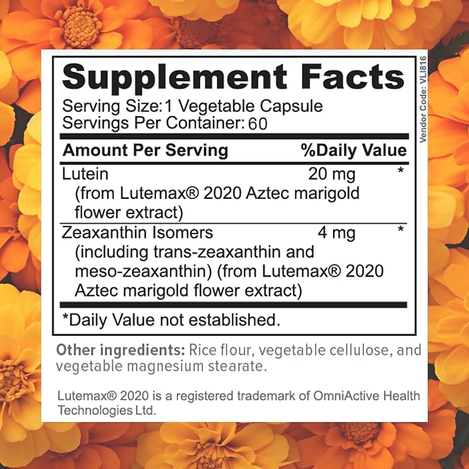 Focus Lutein for Eyes with Meso-Zeaxanthin, Eye Vitamin Supplement, 60 Count, 60 Day Supply, Daily Vision Support for Digital Screens, Bright Lights, Sunlight, Vegan and Sugar-Free, Made in USA