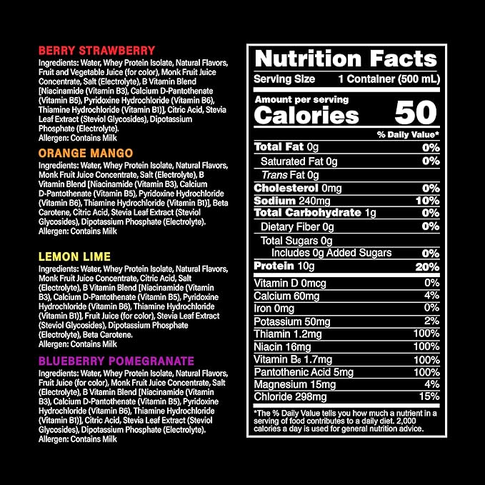 Whey Protein Water Sports Drink by PWR LIFT | Variety Pack | Keto, Vitamin B, Electrolytes, Zero Sugar, 10g of Protein | Post-Workout Energy Beverage | 16.9oz (Pack of 12)