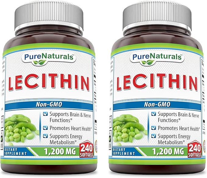 Pure Naturals Lecithin 1200 mg Softgels Supplement | High Potency | Non-GMO | Gluten Free (240 Count | 2 Pack)