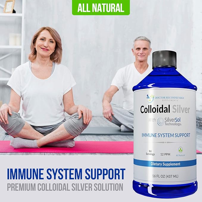 Colloidal Silver Liquid - 12 PPM Premium Silver Solution, 60 MCG Per Serving, All Natural, Vegan Immune System Support, Ionic Silver Water Daily Mineral Supplement (2-16 Fl oz Bottles)