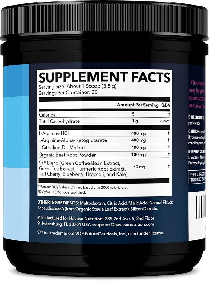 L-Arginine Powder - Nitric Oxide Supplement for Men and Women with L-Citrulline and Beet Root - Pre and Post Workout Support for Endurance and Recovery - Mixed Berry Flavor, 1 Month Supply (30 Scoops)