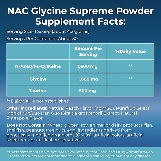 MYOXCIENCE NAC Glycine Supreme | N-Acetyl-L-Cysteine, Glycine, and Taurine Combination (Natural Peach and Pineapple Flavor) (30 Servings)