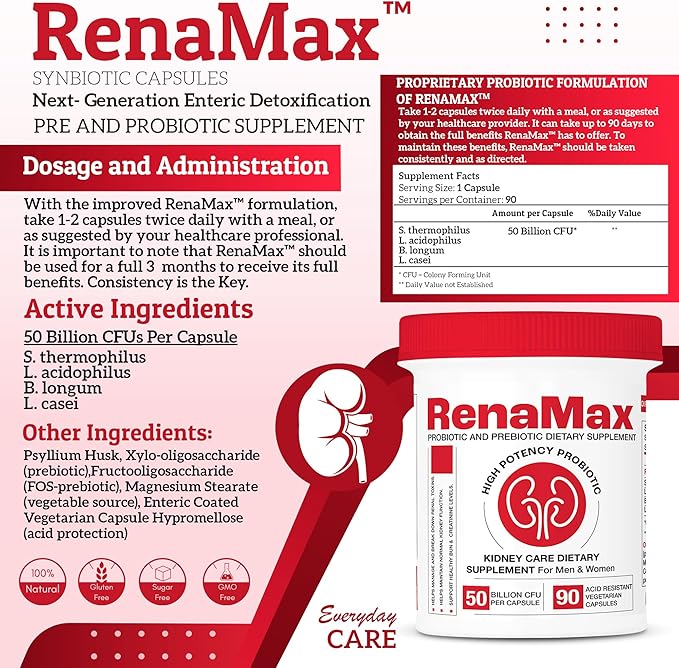 Capsule Kidney Restores & Kidney Care Supplement - Probiotic & Prebiotic Supplement to Support Normal Kidney Function - 50 Billion CFU per Capsule - Made in U.S.A (270 Caps (3 Pack))