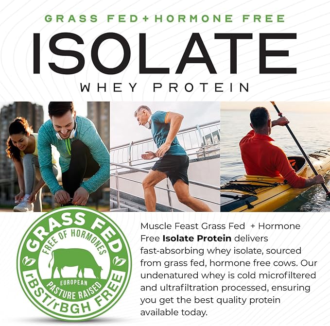 Muscle Feast Grass-Fed Whey Protein Isolate, All Natural Hormone Free Pasture Raised, Whey Isolate Protein Powder for Men and Women, Clean, Gluten-Free, Delicious Isolate Protein - Vanilla, 1lb