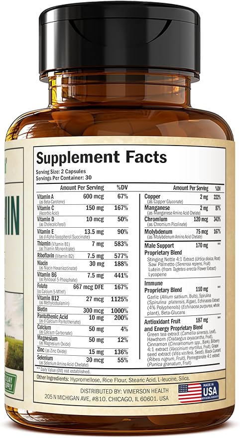 Multivitamin for Men – Methylated Mens Multivitamins & Multiminerals Capsules with Vitamin B12, A, D, C, Zinc, Magnesium & More for Complete Daily Support – High Potency Bioavailable Vitamins for Men