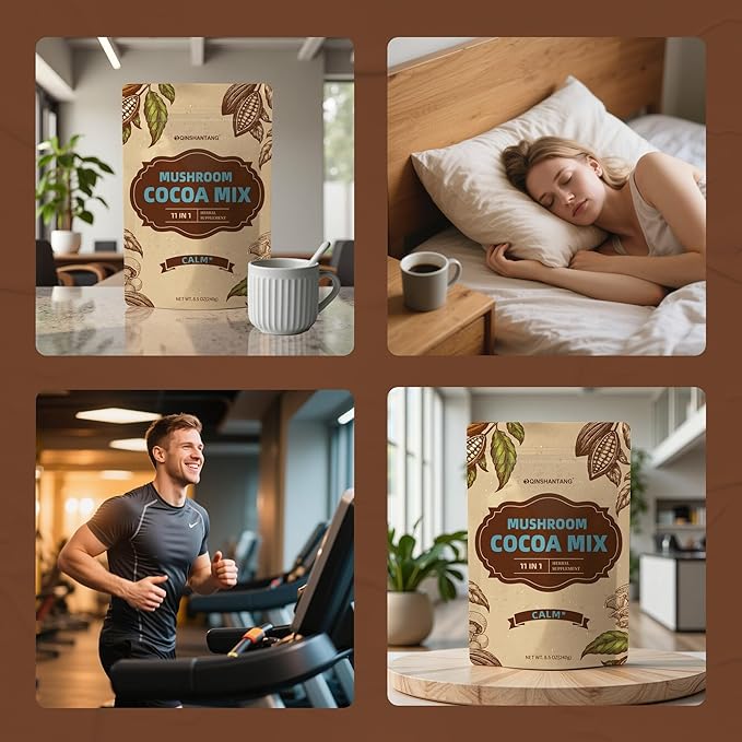 Mushroom Hot Cocoa Mix, 10 Mushrooms, MCT and Cocoa Powder with L-Theanine, Mushroom Coffee Alternatives for Sleep, 8.5 Oz