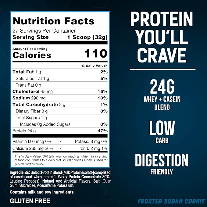 PEScience Select Protein Powder, Whey and Casein Blend, Clean Protein Powder for Women and Men, Low Calorie, Low Carb, Keto Friendly, Gluten Free - Frosted Sugar Cookie - 27 Servings