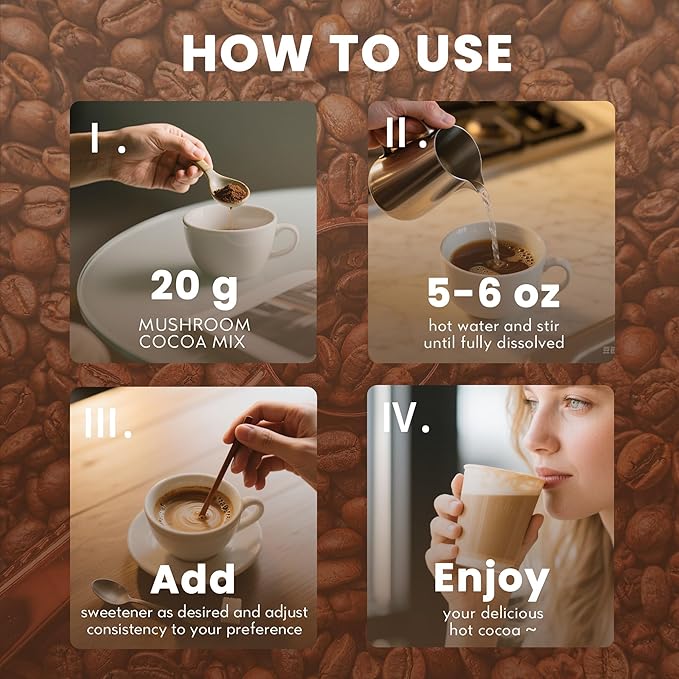 Mushroom Hot Cocoa Mix, 10 Mushrooms, MCT and Cocoa Powder with L-Theanine, Mushroom Coffee Alternatives for Sleep, 8.5 Oz