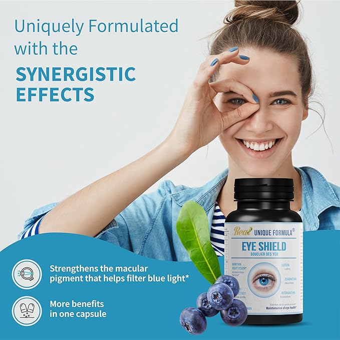 Eye Shield Supplement with Bilberry, Lutein, Zeaxanthin, Astaxanthin, and Beta-Carotene - Supports Dry Eyes, Vision Health, and Night Vision (90 Capsules)