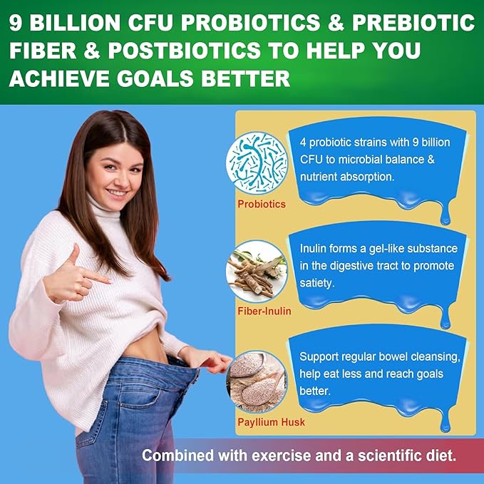 Butyrate Gummies with Probiotic + Prebiotic + Postbiotic, Omega-3 500mg,9 Billion CFU Probiotics with Fiber, Calcium & Magnesium, Inulin,Psyllium Husk for Digestive Health,Bloating Support,Sugar Free