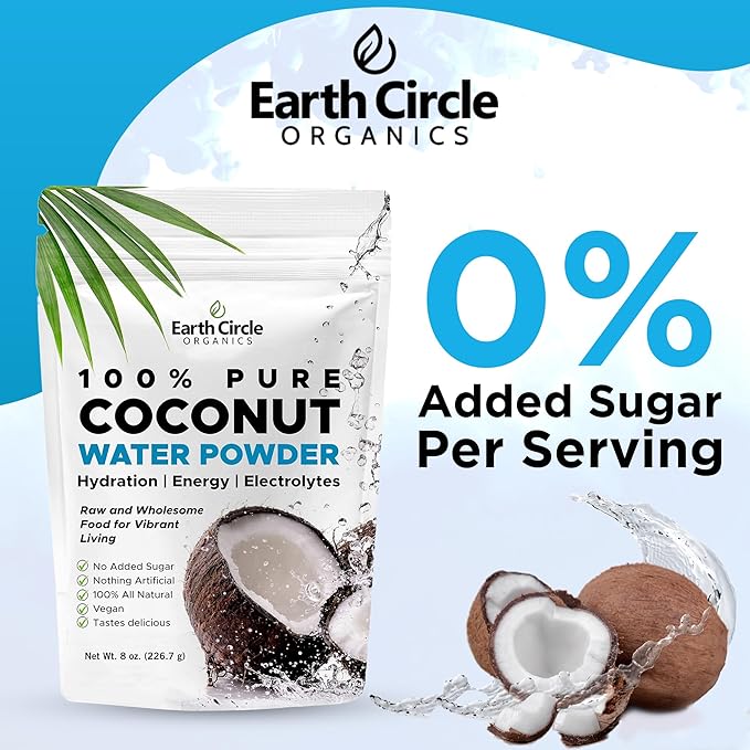 Earth Circle Organics Pure Coconut Water Powder | Coconut Electrolyte Powder for Energy and Hydration Supplement | No Additives | Unsweetened | Vegan | Keto | Gluten Free - 8oz (Pack of 3)