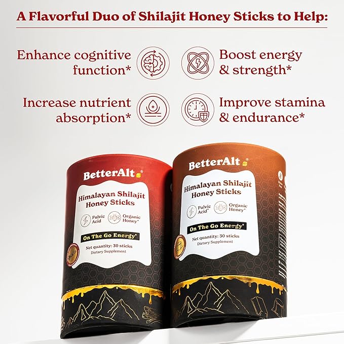 Pure Himalayan Shilajit Sticks with Organic Honey, Saffron| Easy to Consume|30 Sticks for Energy Boost & Immune Support, 85+ Trace Minerals, 75%+ Fulvic Acid (Pack of 2) Cinnamon + Caramel