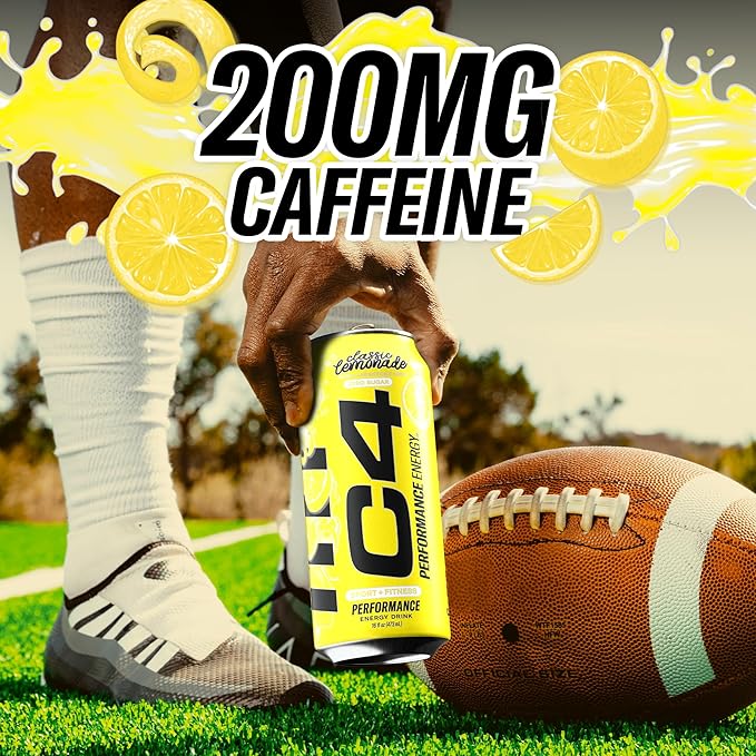 C4 Energy Drink, Lemonade Limited Edition Carbonated, Sugar Free Pre Workout Performance Drink with no Artificial Colors or Dyes, 16oz Pack of 12