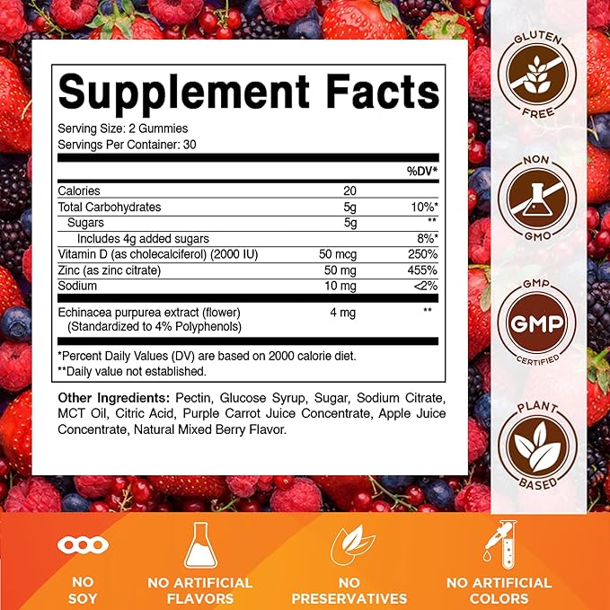 Vitamatic Zinc 50mg Gummies – 60 Vegan Gummies – Gluten-Free – 2 Pack
