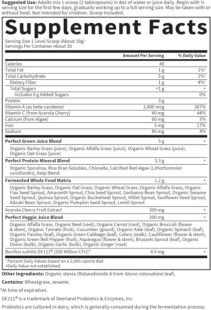 Garden of Life Perfect Food Original Super Green Formula - 30 Servings | 45 Superfoods, Greens, Sprouts Plus HSO Probiotics, Enzymes & Ionic Plant Based Minerals - Juiced Superfood Powder Supplement