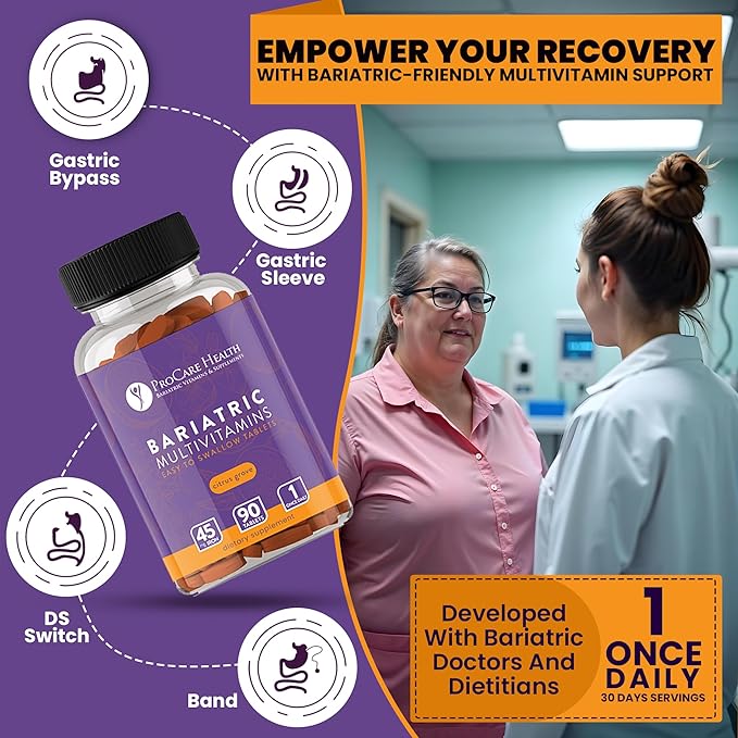 ProCare Health Bariatric Multivitamin with Iron 45mg (90 Easy to Swallow Tablets) - Post Op Bariatric Vitamins for Gastric Bypass Pills for Sleeve Patients, Sustains Recovery & Energy (3 Month Supply)