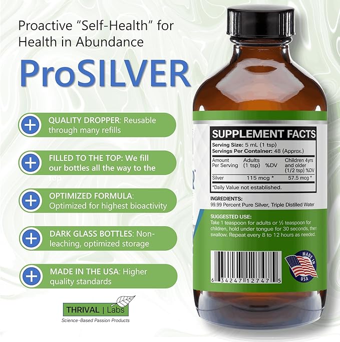 Ionic Colloidal Silver Liquid 20 PPM Bio Active for Immune Support Glass Bottle 8oz Organic Supplement