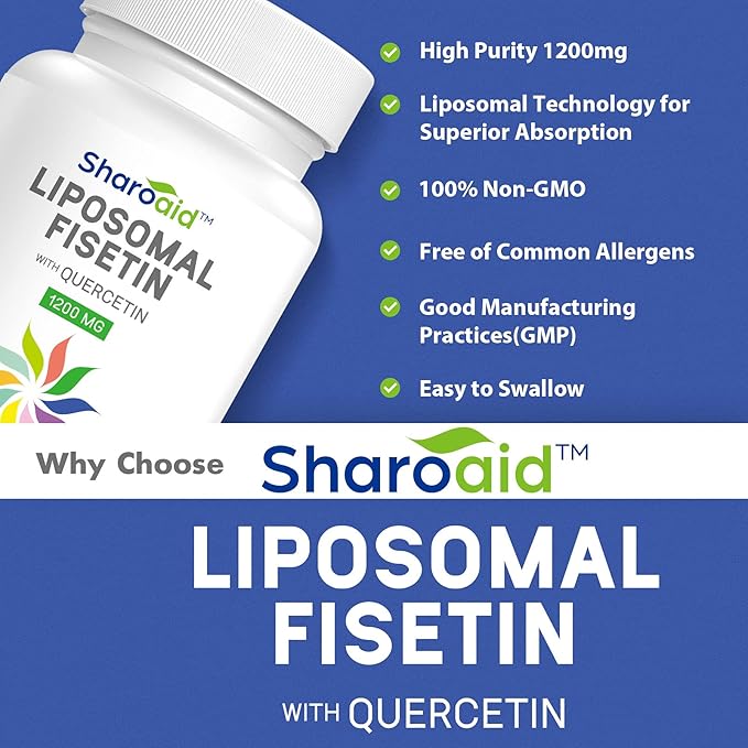 Liposomal Fisetin with Quercetin Supplements 1200 mg per Serving,High Absorption Polyphenols Antioxidants for Women,Men,Non-GMO,Gluten-Free,6 Bottle-360 Softgels
