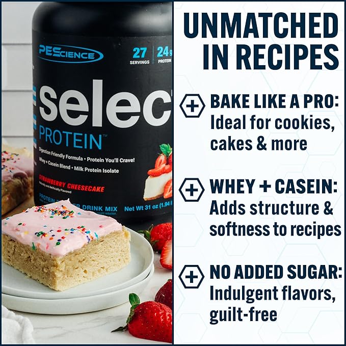 PEScience Select Protein Powder, Whey and Casein Blend, Clean Protein Powder for Women and Men, Low Calorie, Low Carb, Keto Friendly, Gluten Free - Strawberry Cheesecake - 5 Servings