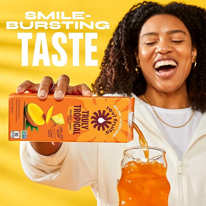 Revl Fruits™ 100% Juice, No Added Sugar, Pineapple Mango, Truly Tropical, 32 fl oz. Carton (Pack of 6)