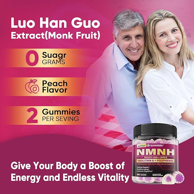 NAD+ Supplement for Women & Men, NMNH Gummies with Urolithin A, Polyphenol Complex, Resveratrol, Ultra Strength Optimized Aging, Cell Regeneration, Longevity, DNA Repair, Focus, Sugar Free, 120ts
