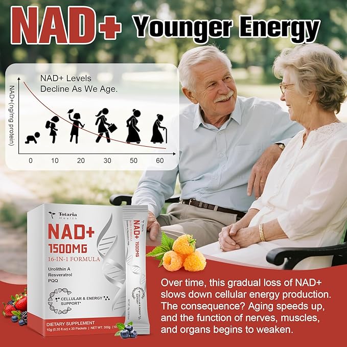 NAD Liquid Supplement 1500mg, Extra Strength NAD+, Resveratrol, Urolithin A, PQQ 16-in-1 Formula with Nicotinamide Riboside for Anti Aging, Energy, Immune, Focus for Men & Women (30 Packets)