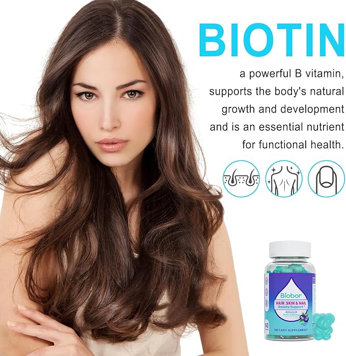 Hair Skin and Nails Vitamins Gummies,5200 mcg Biotin Vegan Chewable Supplement for Women Men with Vitamins A C D E, Blueberry Flavored, 60 Count (Random Packing)