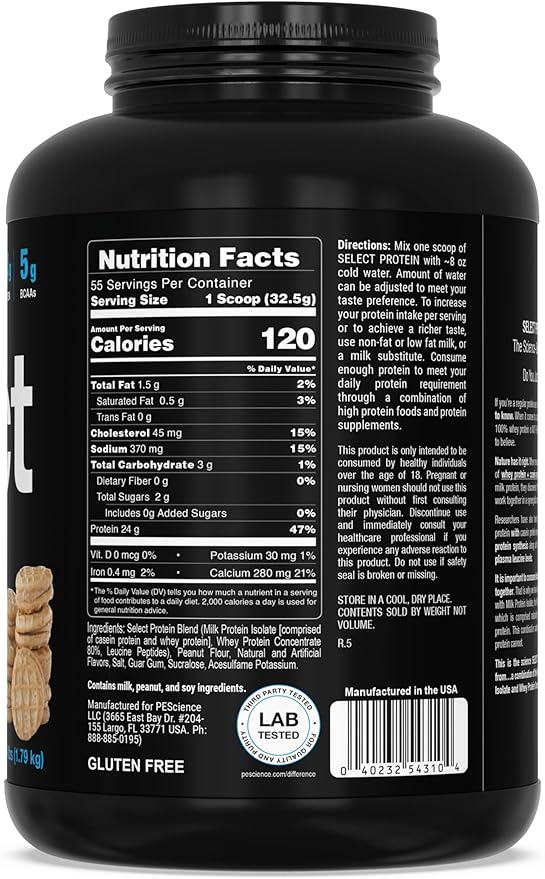 PEScience Select Protein Powder, Whey and Casein Blend, Clean Protein Powder for Women and Men, Low Calorie, Low Carb, Keto Friendly, Gluten Free - Peanut Butter Cookie - 55 Servings