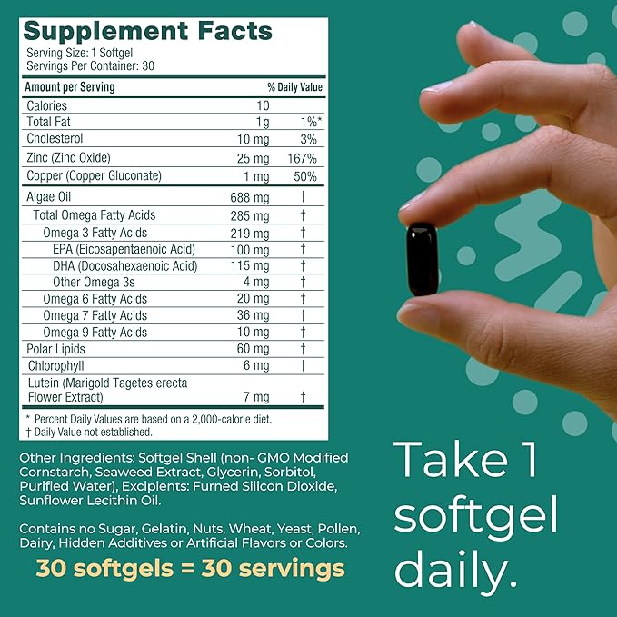 Iwi Life Eye Omega-3, 30 Softgels (30 Servings), Vegan Plant-Based Algae Omega 3 with EPA + DHA, Healthy Eye & Vision Support Dietary Supplement, Krill & Fish Oil Alternative, No Fishy Aftertaste