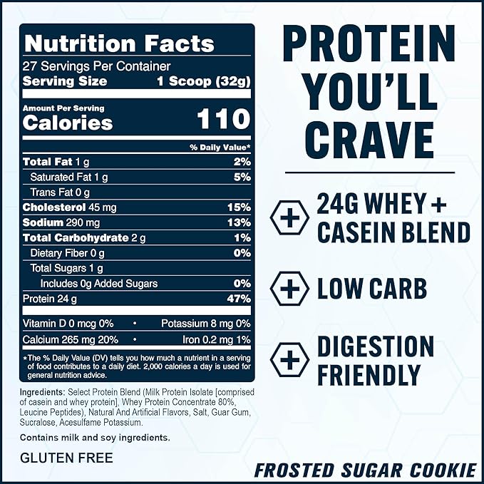 PEScience Select Protein Powder, Whey and Casein Blend, Clean Protein Powder for Women and Men, Low Calorie, Low Carb, Keto Friendly, Gluten Free - Frosted Sugar Cookie - 27 Servings
