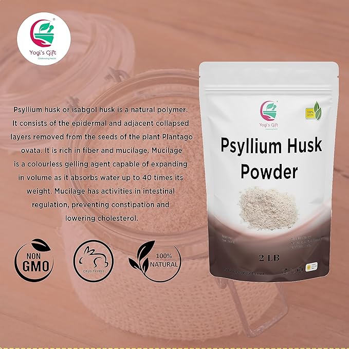 Psyllium Husk Powder 2 lb (32Oz) 98% Purity, Premium Quality, Use for Baking, Cooking and Beverages, 100% Natural Fine Ground, Non GMO by Yogi's Giftยฎ
