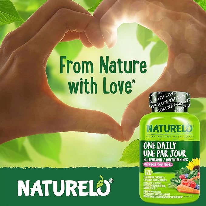 NATURELO One Daily Multivitamin for Women - Energy Support - Whole Food Supplement to Nourish Hair, Skin, Nails - Non-GMO - No Soy - Gluten Free - 120 Capsules - 4 Month Supply