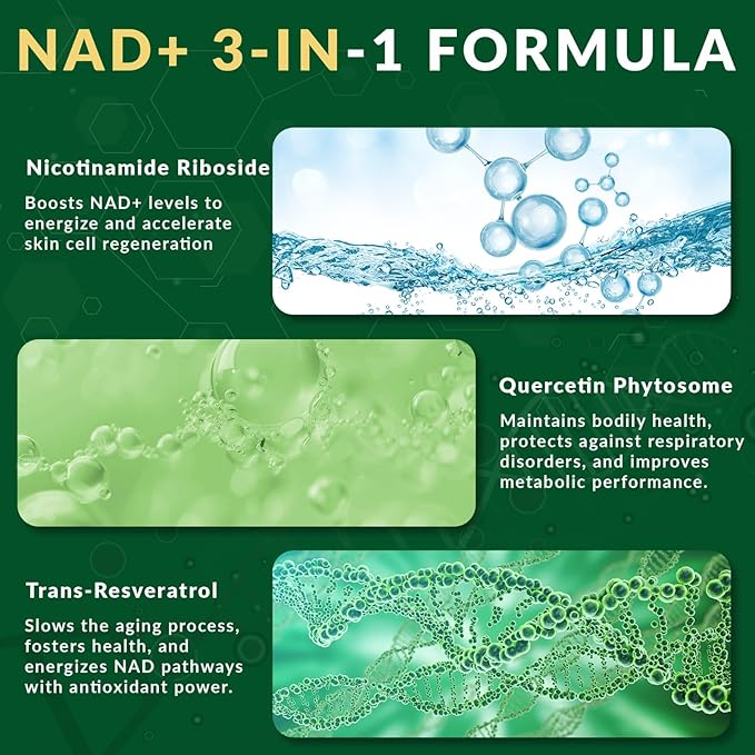Liposomal Nicotinamide Riboside 900mg Resveratrol & Quercetin – NAD Supplement Plus for Anti Aging, Cellular Energy & Improve Health- 80 Capsules